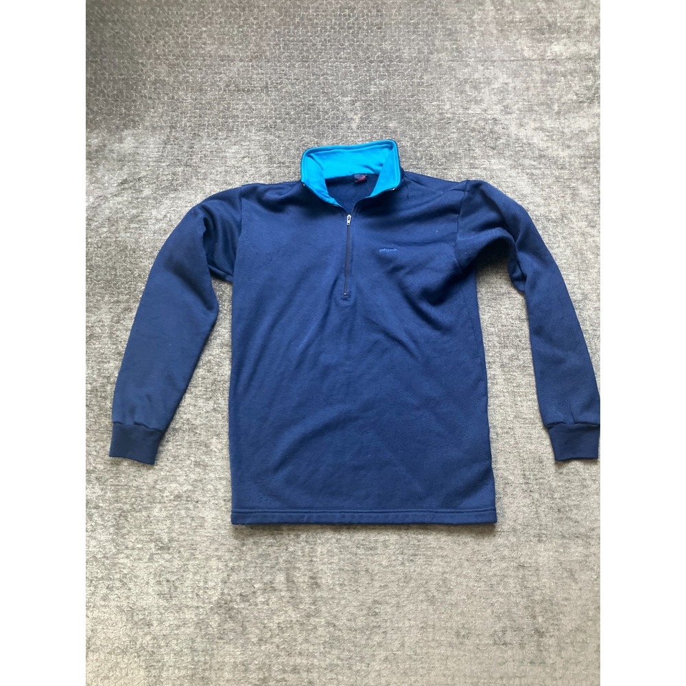 Patagonia Capilene Sweatshirt Kids Small Navy Blue Fleece Lined Winter 1/4 Zip